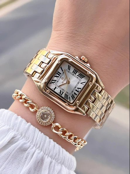 Homies Çelik Kordon 2 Yıl Garantili 30 Mt Suya Dayanıklı Kadın Kol Saati+Bileklik HM.B0146S1 ürün görseli