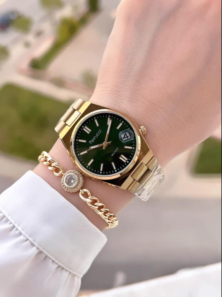 Ferrucci Çelik Kordon Kararma Renk Atma Yapmaz 2 Yıl Garantili Kadın Kol Saati+Bileklik F.03450.09 - Resim 2