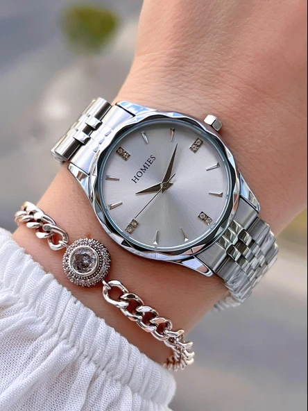 Homies Çelik Kordon 2 Yıl Garantili 30 Mt Suya Dayanıklı Kadın Kol Saati+Bileklik HM.33S01.6 ürün görseli