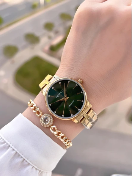 Ferrucci Çelik Kordon Kararma Renk Atma Yapmaz 2 Yıl Garantili Kadın Kol Saati+Bileklik F.03428.02 - Resim 2