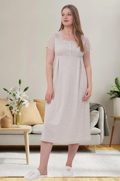 Mecit 6057 Bayan Hamile Lohusa Vizon Dantelli Kısa Kollu Gecelik ürün görseli