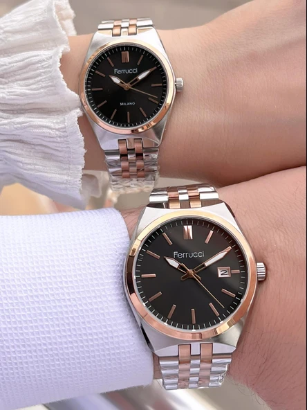 Ferrucci Çelik Kordon 3 Atm Suya Dayanıklı 2 Yıl Garantili Çiftlere Özel Kadın&Erkek Kol Saati CF.X1 - Resim 2