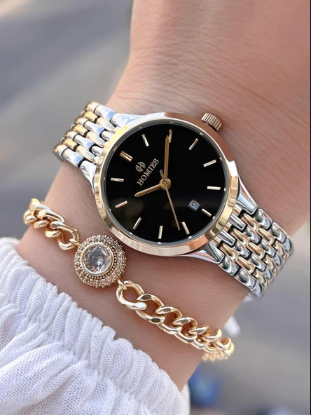 Homies Çelik Kordon 2 Yıl Garantili 30 Mt Suya Dayanıklı Kadın Kol Saati+Bileklik HM.06S01.4