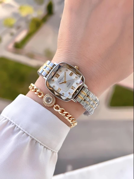 Ferrucci Çelik Kordon Kararma Renk Atma Yapmaz 2 Yıl Garantili Kadın Kol Saati+Bileklik F.03262.07 - Resim 2