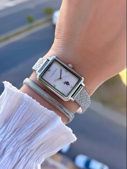 U.S.POLO ASSN Çelik Kordon 5 Atm Suya Dayanıklı Kadın Kol Saati+Bileklik Hediyeli USPA.2083.G01 - Resim 2