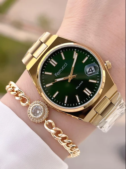 Ferrucci Çelik Kordon Kararma Renk Atma Yapmaz 2 Yıl Garantili Kadın Kol Saati+Bileklik F.03450.09 ürün görseli
