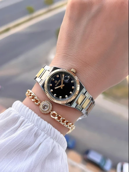 Homies Çelik Kordon 2 Yıl Garantili 30 Mt Suya Dayanıklı Kadın Kol Saati+Bileklik HM.26S01.4 - Resim 2