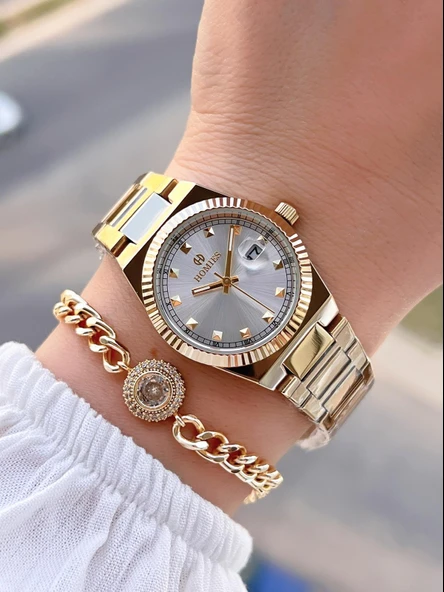 Homies Çelik Kordon 2 Yıl Garantili 30 Mt Suya Dayanıklı Kadın Kol Saati+Bileklik HM.26S01.2 ürün görseli