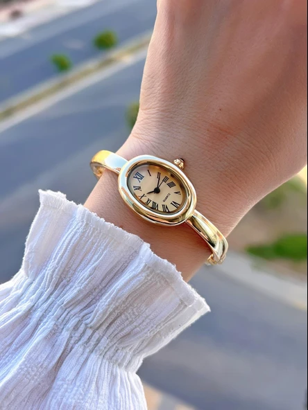 Coliseum Çelik Kordon Cartier Model Elips (Oval) Tasarım Kadın Kol Saati FG.CRT.001 - Resim 2