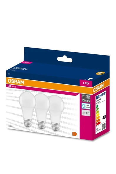 Osram 10W (75W) 3 Lü Led Ampul Beyaz 6500K ürün görseli