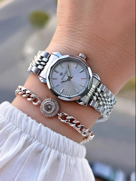 Homies Çelik Kordon 2 Yıl Garantili 30 Mt Suya Dayanıklı Kadın Kol Saati+Bileklik HM.B26416.1 ürün görseli