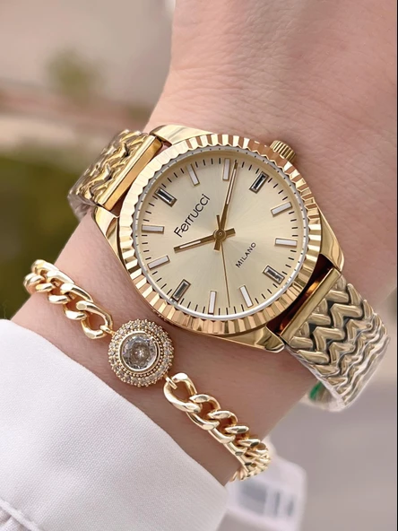 Ferrucci Çelik Kordon Kararma Renk Atma Yapmaz 2 Yıl Garantili Kadın Kol Saati+Bileklik F.03545.04 ürün görseli