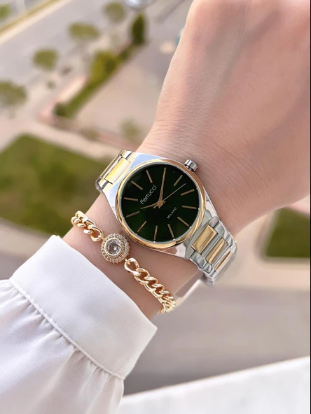 Ferrucci Çelik Kordon Kararma Renk Atma Yapmaz 2 Yıl Garantili Kadın Kol Saati+Bileklik F.3440.06 - Resim 2