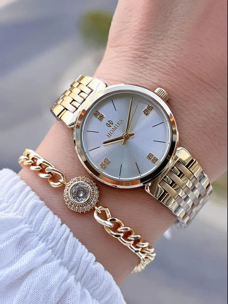 Homies Çelik Kordon 2 Yıl Garantili 30 Mt Suya Dayanıklı Kadın Kol Saati+Bileklik HM.B233240.1 ürün görseli