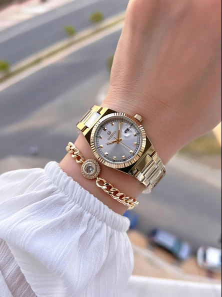 Homies Çelik Kordon 2 Yıl Garantili 30 Mt Suya Dayanıklı Kadın Kol Saati+Bileklik HM.26S01.2 - Resim 2