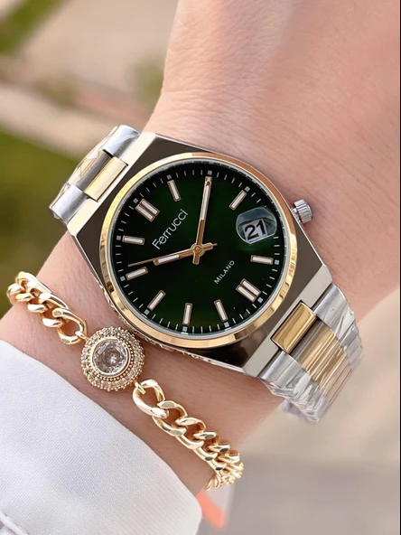 Ferrucci Çelik Kordon Kararma Renk Atma Yapmaz 2 Yıl Garantili Kadın Kol Saati+Bileklik F.03450.05 ürün görseli