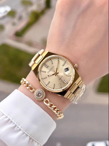 Ferrucci Çelik Kordon Kararma Renk Atma Yapmaz 2 Yıl Garantili Kadın Kol Saati+Bileklik F.03450.02 - Resim 2