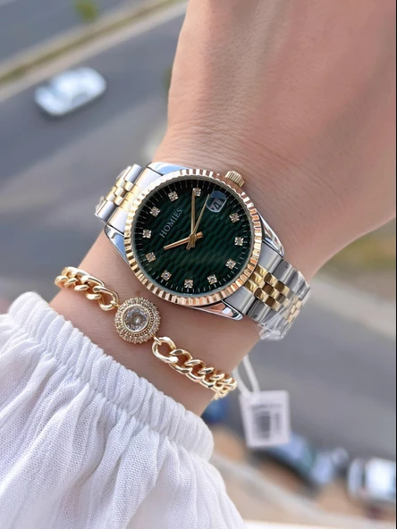 Homies Çelik Kordon 2 Yıl Garantili 30 Mt Suya Dayanıklı Kadın Kol Saati+Bileklik HM.23257.4 - 2