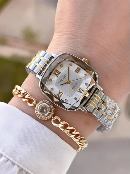 Ferrucci Çelik Kordon Kararma Renk Atma Yapmaz 2 Yıl Garantili Kadın Kol Saati+Bileklik F.03262.07 ürün görseli