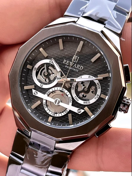 Reward Çelik Kordon 2 Yıl Garantili 5 Atm Suya Dayanıklı İç Fonksiyonları Aktif Erkek Kol Saati RE26 - Resim 3