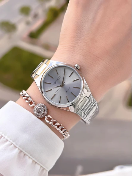 Ferrucci Çelik Kordon Kararma Renk Atma Yapmaz 2 Yıl Garantili Kadın Kol Saati+Bileklik F.3440.01 - 2