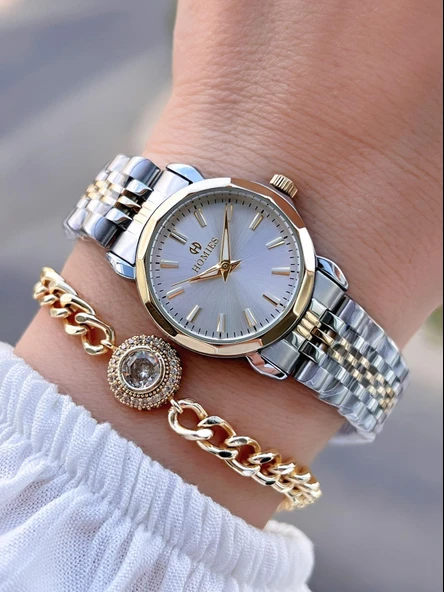 Homies Çelik Kordon 2 Yıl Garantili 30 Mt Suya Dayanıklı Kadın Kol Saati+Bileklik HM.B26416.3 ürün görseli