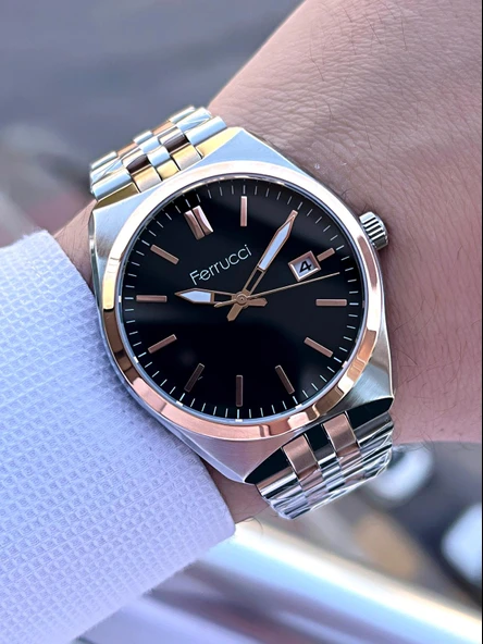 Ferrucci Çelik Kordon Takvimli Kadran 30 Mt Suya Dayanıklı Erkek Kol Saati F.FG03463.02 - Resim 2