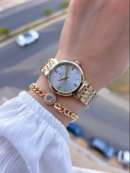 Homies Çelik Kordon 2 Yıl Garantili 30 Mt Suya Dayanıklı Kadın Kol Saati+Bileklik HM.B233240.1 - Resim 2