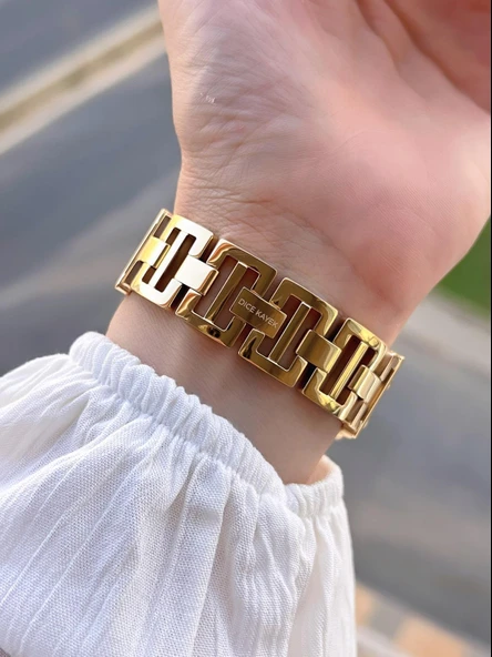 Dice Kayek Zincirli Kordon Köşeli Özel Tasarım 2 Yıl Garantili Kadın Kol Saati+Bileklik AG1383.07 - Resim 4