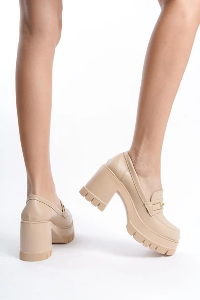 Kadın Troy Ten Cilt Toka Detaylı 8 cm Topuklu Platformlu Ayakkabı - 3