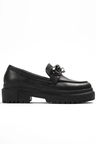 Kadın Leo Siyah Kalın Taban Loafer Makosen Ayakkabı - 3