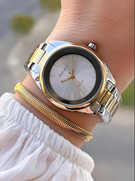 Ferrucci Çelik Kordon 2 Yıl Garantili 3 Atm Suya Dayanıklı Kadın Kol Saati+Bileklik BFC.03435.06 ürün görseli