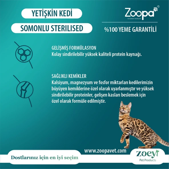 Zoey Somonlu Kısırlaştırılmış Yetişkin Kedi Maması 15 KG - Resim 2