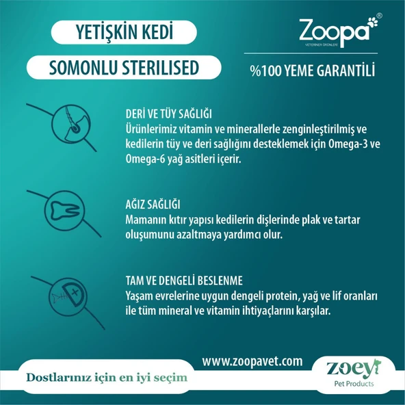Zoey Somonlu Kısırlaştırılmış Yetişkin Kedi Maması 15 KG - Resim 3