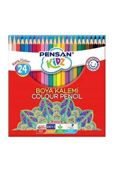 Pensan Kidz Kuru Boya Kalemi 24 Renk Tam Boy / Pensan