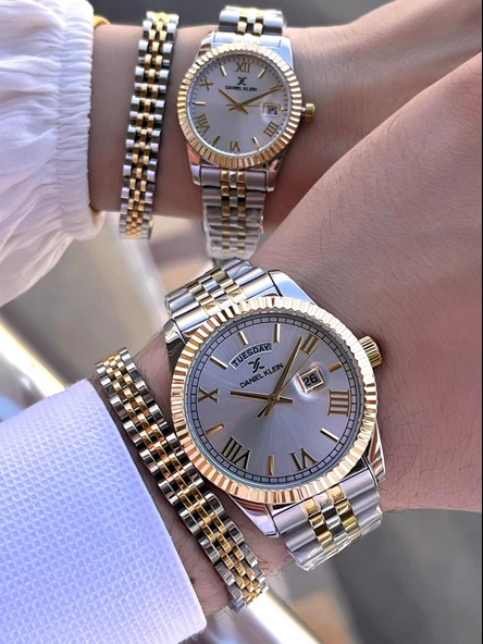 Daniel Klein Vip Seri Çelik Kordon Ve Çelik Bileklik Hediyeli 2 Yıl Garantili Cift Saati CF.10887C2 - Resim 2