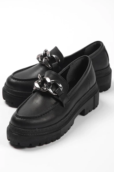 Kadın Leo Siyah Kalın Taban Loafer Makosen Ayakkabı - 2
