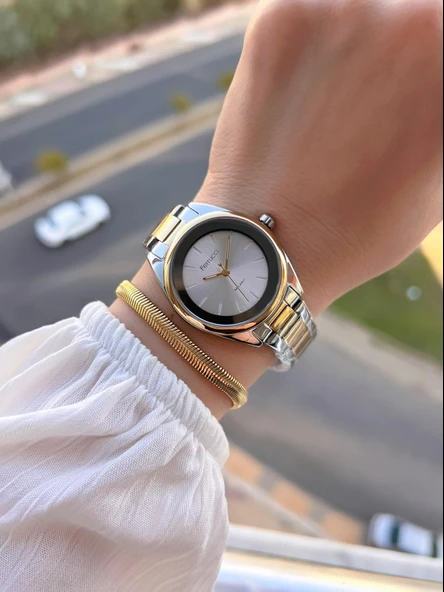 Ferrucci Çelik Kordon 2 Yıl Garantili 3 Atm Suya Dayanıklı Kadın Kol Saati+Bileklik BFC.03435.06 - Resim 2