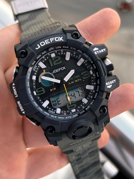 Joefox Digital Ve Analog 2 Yıl Garantili Kronmetre+Takvim+Alarm+Aydınlatma Erkek Kol Saati JOE.BK11 - Resim 2
