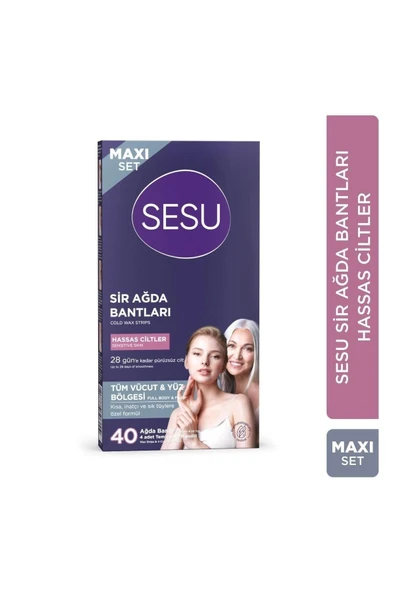 Sesu Maxi Set Tüm Vücut & Yüz Bölgesi Sir Ağda Bantları Hassas Ciltler 40 Adet ürün görseli