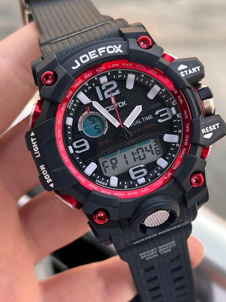 Joefox Digital Ve Analog 2 Yıl Garantili Kronmetre+Takvim+Alarm+Aydınlatma Erkek Kol Saati JOE.BK16 - Resim 2