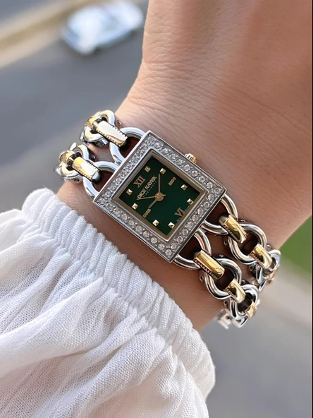 Dice Kayek Zincirli Kordon Köşeli Özel Tasarım 2 Yıl Garantili Kadın Kol Saati+Bileklik AG1383.05 ürün görseli