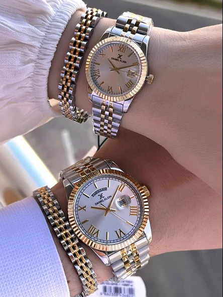 Daniel Klein Vip Seri Çelik Kordon Ve Çelik Bileklik Hediyeli 2 Yıl Garantili Cift Saati CF.10887C2 - Resim 3