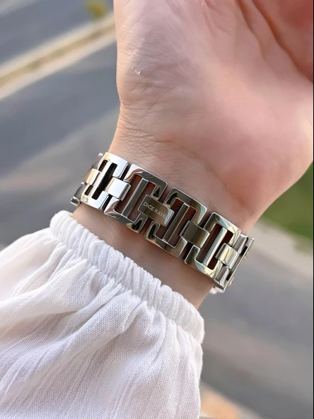 Dice Kayek Zincirli Kordon Köşeli Özel Tasarım 2 Yıl Garantili Kadın Kol Saati+Bileklik AG1383.04 - Resim 4