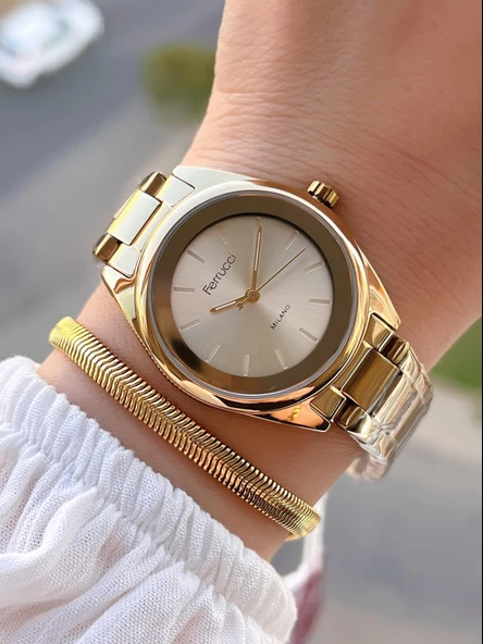Ferrucci Çelik Kordon 2 Yıl Garantili 3 Atm Suya Dayanıklı Kadın Kol Saati+Bileklik BFC.03435.05 ürün görseli