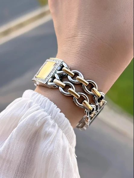 Dice Kayek Zincirli Kordon Köşeli Özel Tasarım 2 Yıl Garantili Kadın Kol Saati+Bileklik AG1383.05 - Resim 3