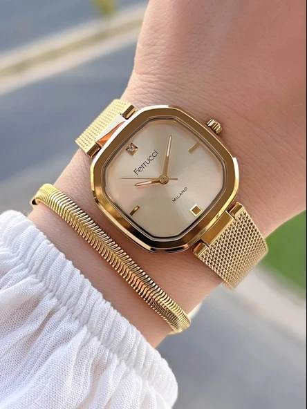 Ferrucci Çelik Kordon 2 Yıl Garantili Yeni Sezon 30 Mt Suya Dayanıklı Kadın Kol Saati B.03412.M05 ürün görseli