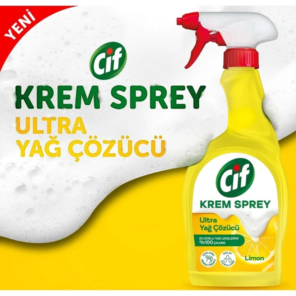 Cif Yüzey Temizleyici Sprey Krem Limon Ultra Yağ Çözücü 750 ml X2 - Resim 3