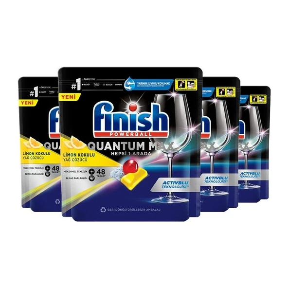 Finish Quantum Max Bulaşık Makinası Deterjanı Tableti Limon Kokulu 48' Li x 4 ürün görseli