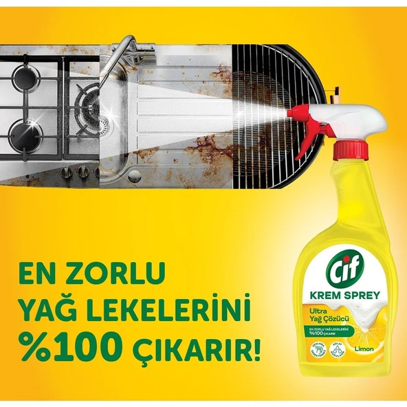 Cif Yüzey Temizleyici Sprey Krem Limon Ultra Yağ Çözücü 750 ml X2 - Resim 4
